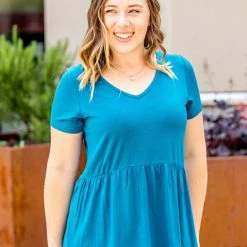 Michelle Mae Sarah Ruffle Top - Teal Blue