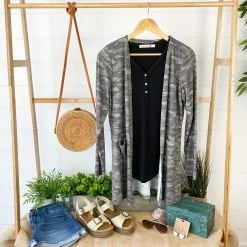 Michelle Mae LONG SLEEVES Rachel Ribbed Cardigan - Camo