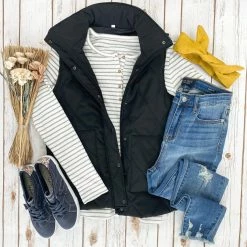 Michelle Mae Remy Zip Up Vest - Black SHORT SLEEVES