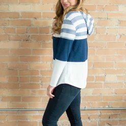 Rogue Society Apparel® LONG SLEEVES Striped Hoodie | Navy And White