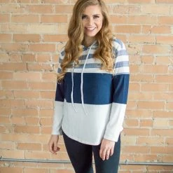 Rogue Society Apparel® LONG SLEEVES Striped Hoodie | Navy And White