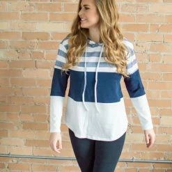 Rogue Society Apparel® LONG SLEEVES Striped Hoodie | Navy And White