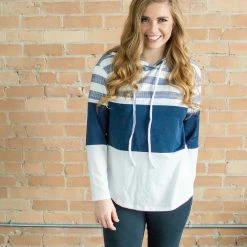 Rogue Society Apparel® LONG SLEEVES Striped Hoodie | Navy And White