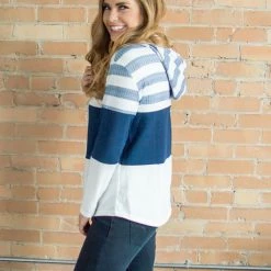 Rogue Society Apparel® LONG SLEEVES Striped Hoodie | Navy And White