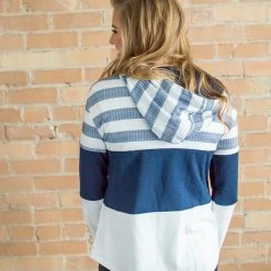 Rogue Society Apparel® LONG SLEEVES Striped Hoodie | Navy And White