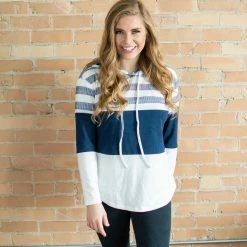 Rogue Society Apparel® LONG SLEEVES Striped Hoodie | Navy And White