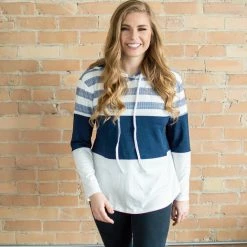 Rogue Society Apparel® LONG SLEEVES Striped Hoodie | Navy And White