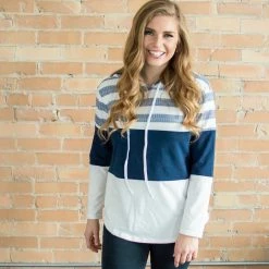 Rogue Society Apparel® LONG SLEEVES Striped Hoodie | Navy And White