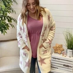 Michelle Mae LONG SLEEVES Blanket Cardigan - Berry Stars