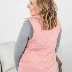 Michelle Mae SHORT SLEEVES Remy Zip Up Vest - Heathered Pink