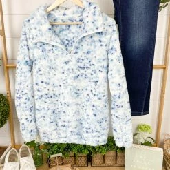 Michelle Mae QuarterZip Sherpa Pullover - Blue Confetti