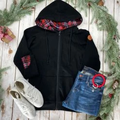 Michelle Mae LONG SLEEVES Classic FullZip - Black Plaid