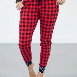 Little Bear Boutique Buffalo Plaid And Polka Dot Joggers