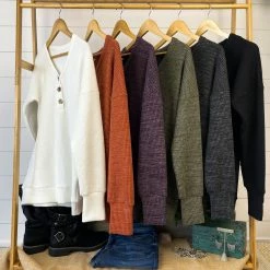 Michelle Mae Brittney Button Sweater - White LONG SLEEVES