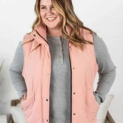 Michelle Mae SHORT SLEEVES Remy Zip Up Vest - Heathered Pink