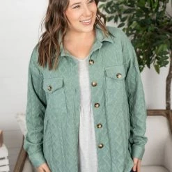 Michelle Mae LONG SLEEVES Cable Knit Jacket - Sage