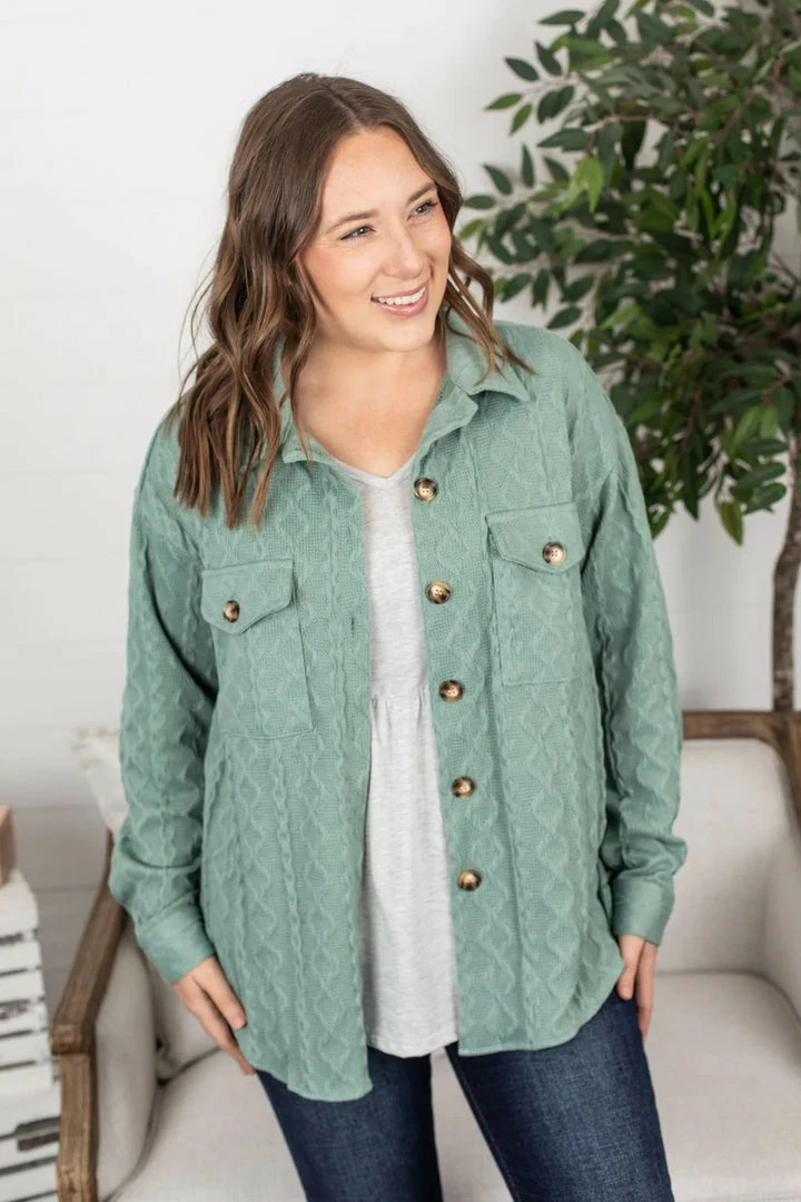 Budget π Michelle Mae LONG SLEEVES Cable Knit Jacket - Sage 𧨠1 Michelle Mae LONG SLEEVES Cable Knit Jacket - Sage