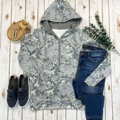 Michelle Mae Grey Floral HalfZip Hoodie LONG SLEEVES
