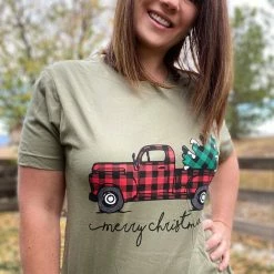 Little Bear Boutique SHORT SLEEVES Hauling The Christmas Tree Tee