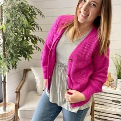 Michelle Mae Beverly Button Cardigan - Magenta