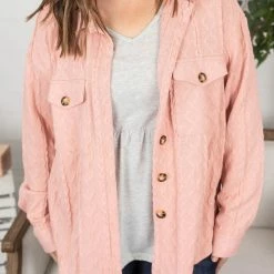 Michelle Mae Cable Knit Jacket - Dusty Rose