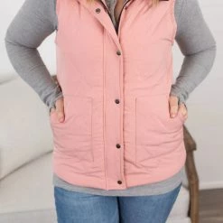 Michelle Mae SHORT SLEEVES Remy Zip Up Vest - Heathered Pink
