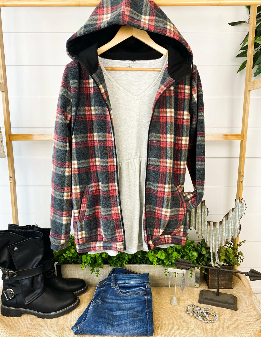 Hot Sale ๐ Michelle Mae Sherpa Fullzip Hoodie - Berry Plaid LONG SLEEVES ๐ 10 Michelle Mae Sherpa Fullzip Hoodie - Berry Plaid LONG SLEEVES