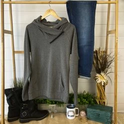 Michelle Mae Classic ZipCowl Sweatshirt - Charcoal