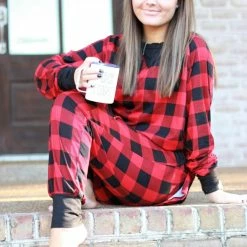 Rogue Society Apparel® Red And Black Buffalo Plaid Lounge Set LONG SLEEVES