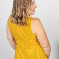 Michelle Mae Addison Henley Tank - Mustard W/White Stripes