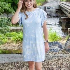 Rogue Society Apparel® Flutter Sleeve Dress | Blue Tie Dye BOTTOMS