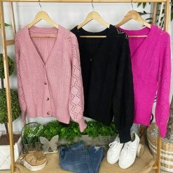 Michelle Mae LONG SLEEVES Beverly Button Cardigan - Mauve