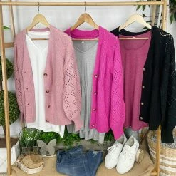 Michelle Mae LONG SLEEVES Beverly Button Cardigan - Mauve