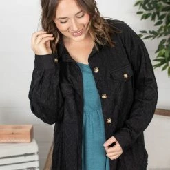 Michelle Mae LONG SLEEVES Cable Knit Jacket - Black