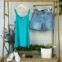 Michelle Mae SHORT SLEEVES Lexi Lace Tank - Teal