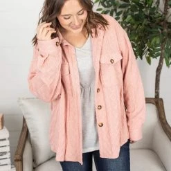 Michelle Mae Cable Knit Jacket - Dusty Rose