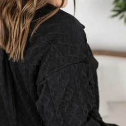 Michelle Mae LONG SLEEVES Cable Knit Jacket - Black