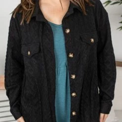 Michelle Mae LONG SLEEVES Cable Knit Jacket - Black