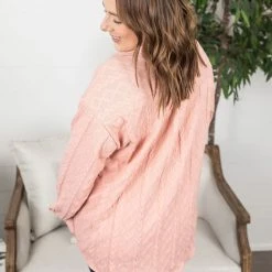 Michelle Mae Cable Knit Jacket - Dusty Rose