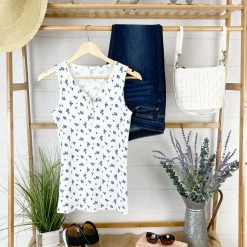 Michelle Mae Addison Henley Tank - Micro Blue Floral SHORT SLEEVES