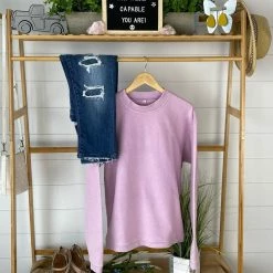 Michelle Mae Vintage Wash Corded Pullover - Lavender LONG SLEEVES