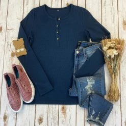 Michelle Mae Harper Long Sleeve Henley - Navy