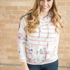 Rogue Society Apparel® Floral And Striped Pullover Hoodie