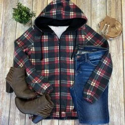 Hot Sale ๐ Michelle Mae Sherpa Fullzip Hoodie - Berry Plaid LONG SLEEVES ๐ 18 Michelle Mae Sherpa Fullzip Hoodie - Berry Plaid LONG SLEEVES