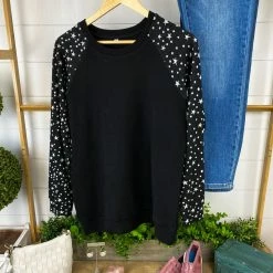 Michelle Mae Accent Sleeve Pullover - Black Star LONG SLEEVES