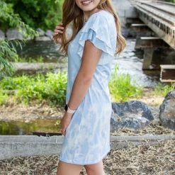 Rogue Society Apparel® Flutter Sleeve Dress | Blue Tie Dye BOTTOMS