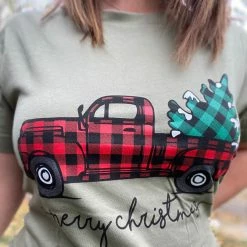 Little Bear Boutique SHORT SLEEVES Hauling The Christmas Tree Tee
