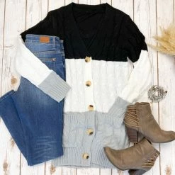 Michelle Mae Button Cardigan - Monochrome LONG SLEEVES