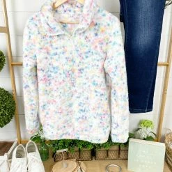 Michelle Mae QuarterZip Sherpa Pullover - Bright Confetti LONG SLEEVES