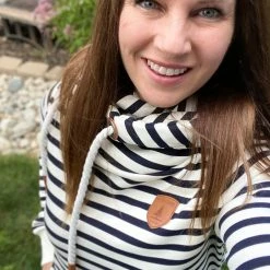 Little Bear Boutique Wanakome Artemis- Navy And Ivory Stripes LONG SLEEVES